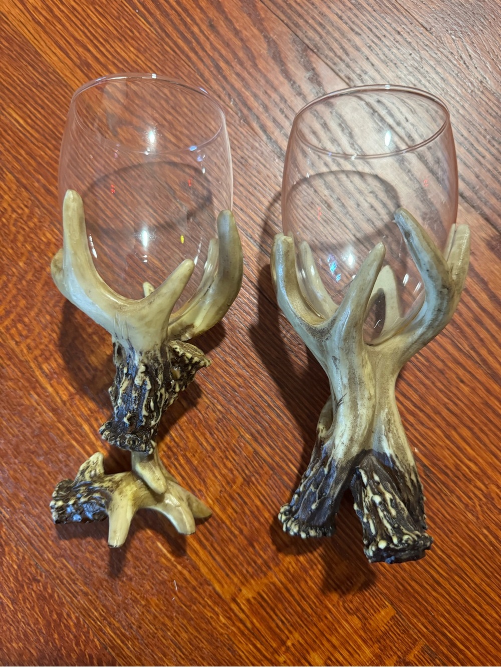 Antler Stem Wine Glasses - Rustic Brown and Cream Set